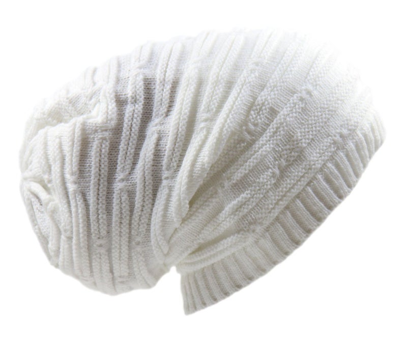 RW Rasta Stretch Long Beanie Hats (White) - Image 1